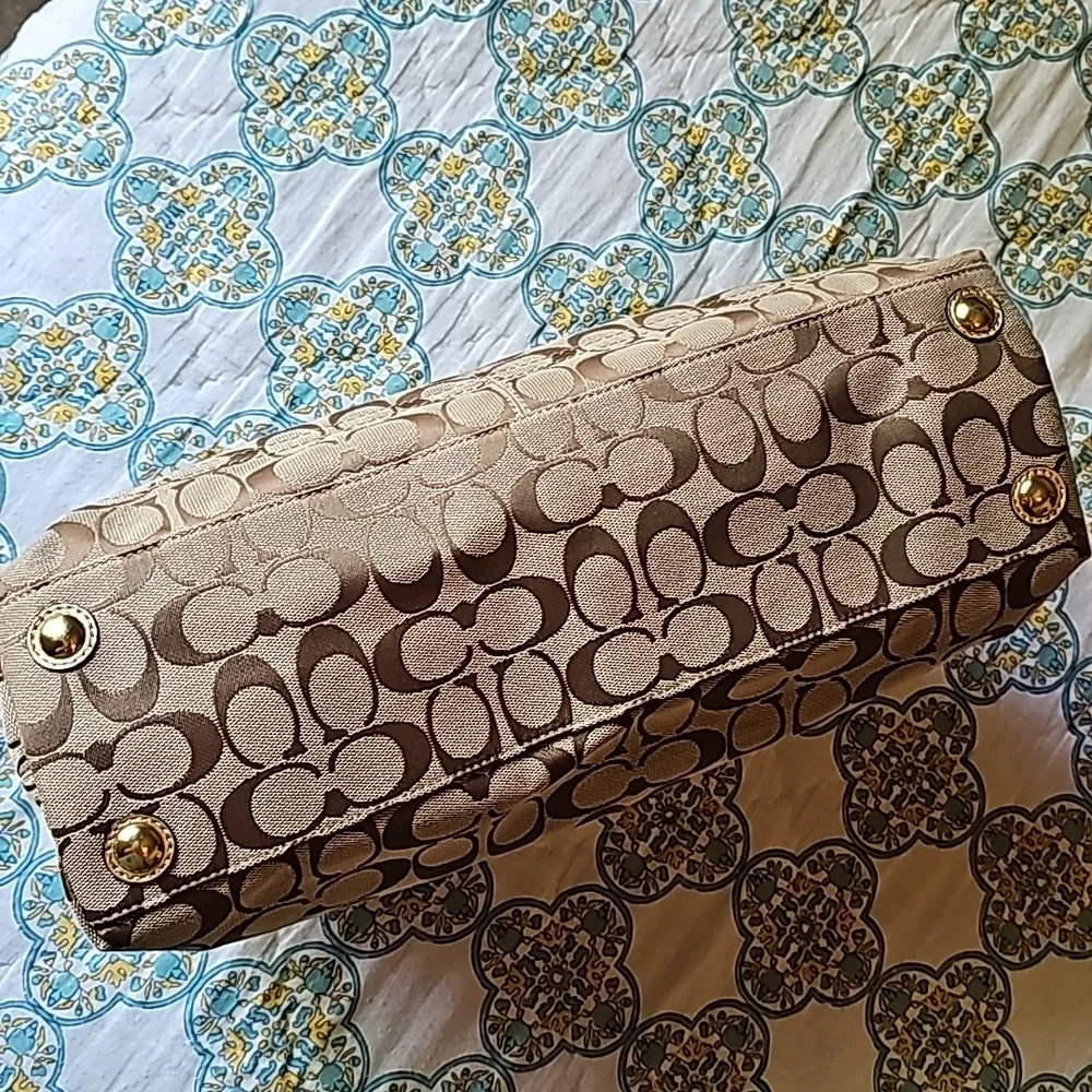 Coach Penelope Signature C Jacquard Metallic Gold Leather Tote Bag F15533